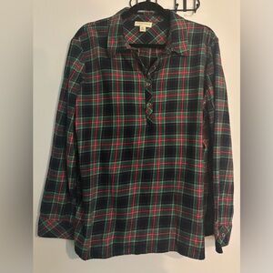 Appleseed’s Womens XL Tartan Plaid Collared Long Sleeve Woven Top Blue Red Green